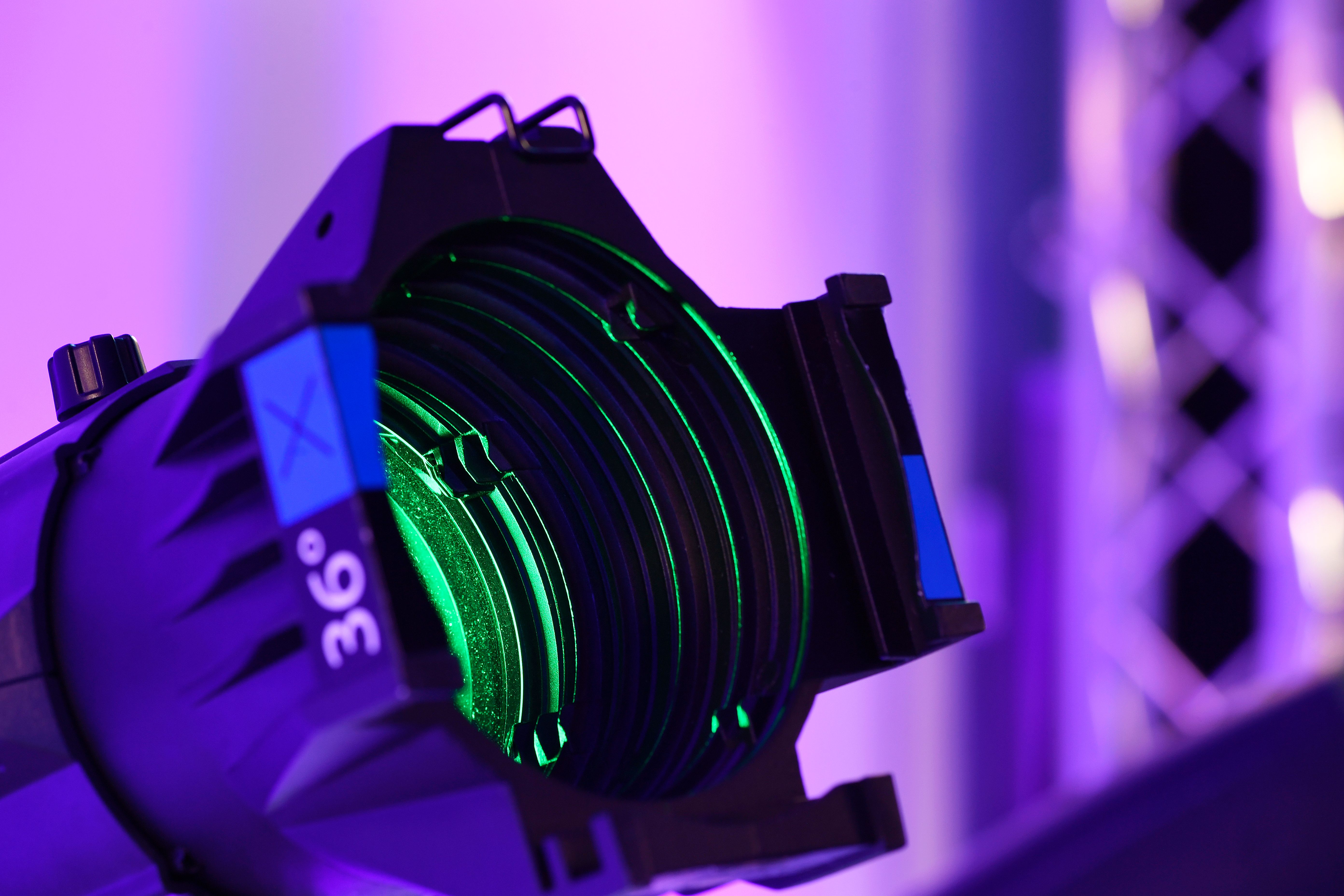 Professional light emitting green coloured light at UK entertainment techology trade show