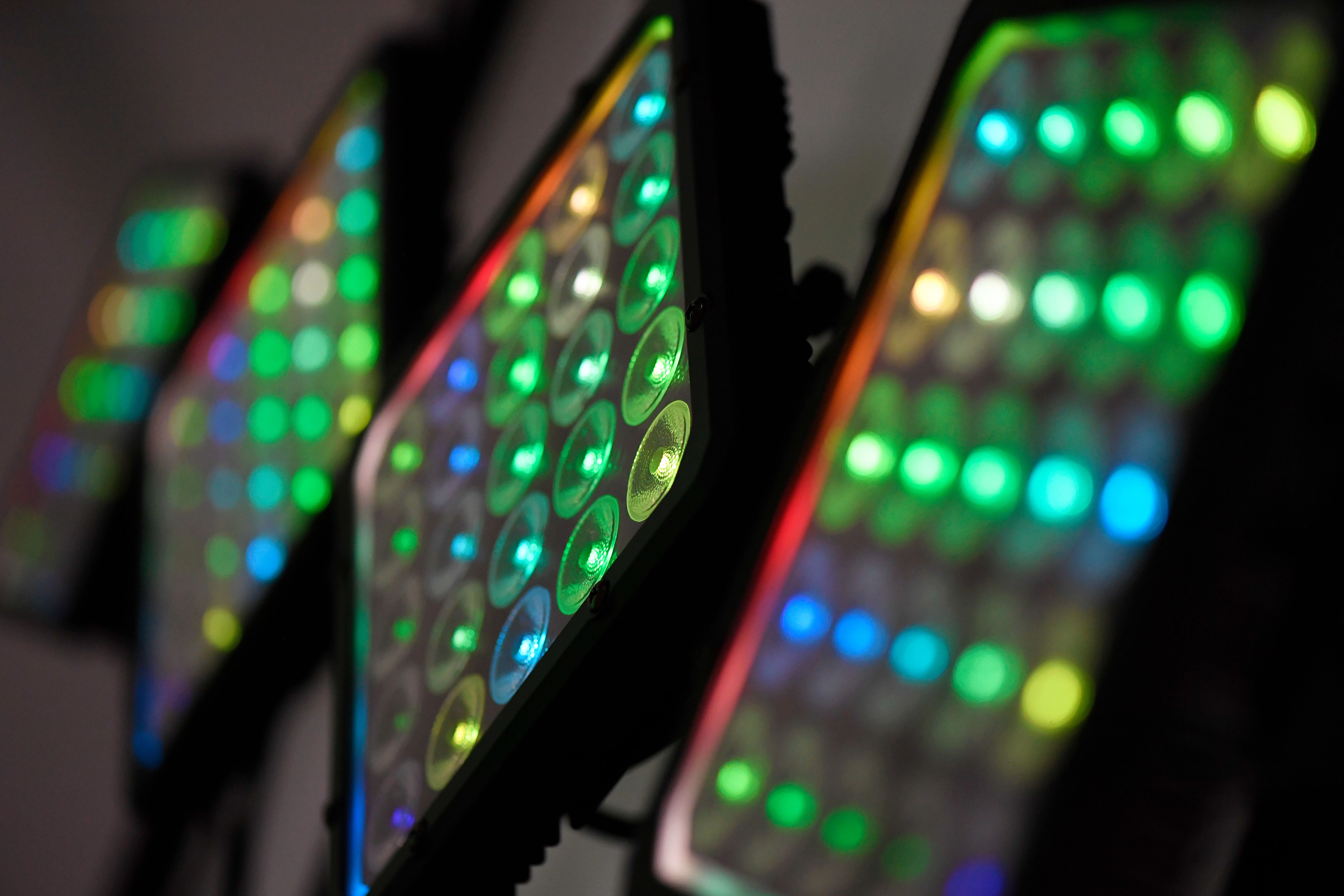 Professional stage TechLED candi Blox lighting at a UK trade show in 2022