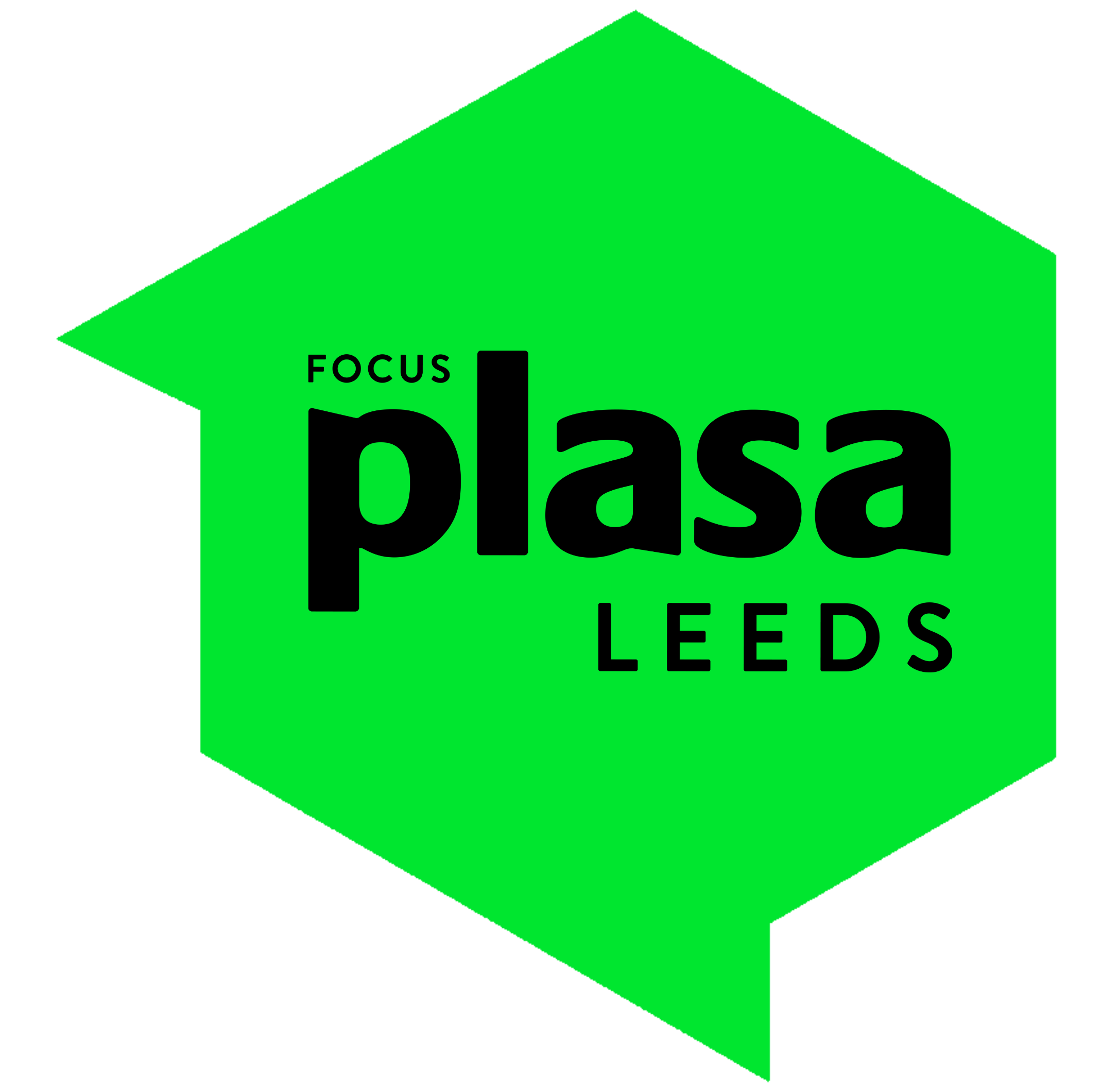 PLASA Focus Leeds 2023 logo with neon green background and black text