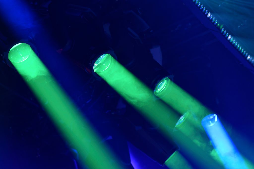 Robe stage lighting fixtures on display at a PLASA trade event