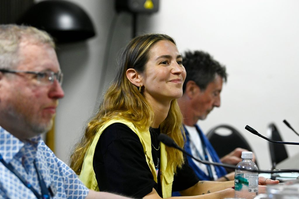 PLASA Leeds visitors interacting with Sennheiser employee