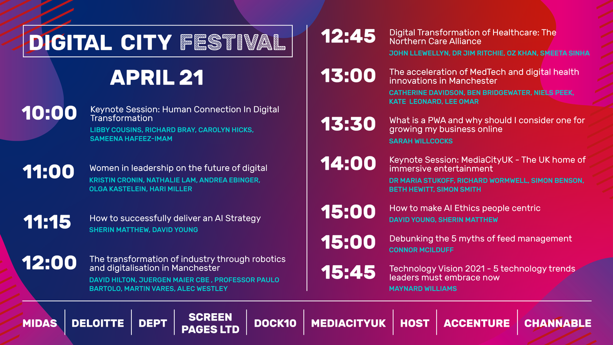 WEDNESDAY 21: Figures including Juergen Maier of Made Smarter, Alison Ross of Auto Trader and Maynard Williams of Accenture UKI speaking at Digital City Festival today