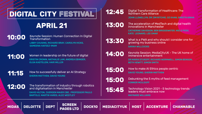 WEDNESDAY 21: Figures including Juergen Maier of Made Smarter, Alison Ross of Auto Trader and Maynard Williams of Accenture UKI speaking at Digital City Festival today