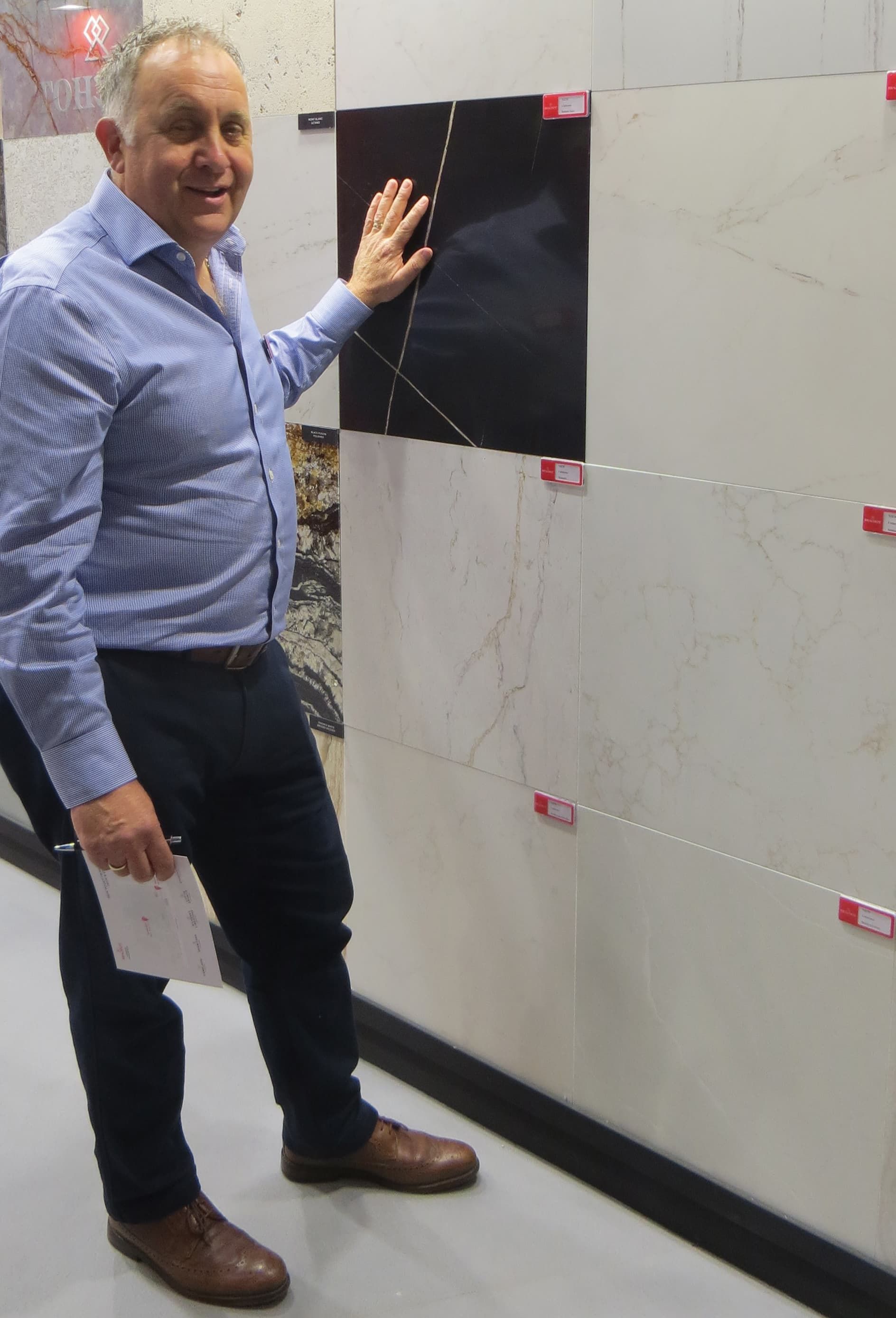 Martin Dolby of Brachot in the UK with the eight new Unistone designs now in stock in the UK. You will be able to see them on the Brachot stand at the Natural Stone Show. 