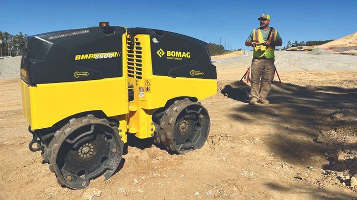 The new generation of BOMAG's radio remote-controlled BMP 8500 multi-purpose compactor.