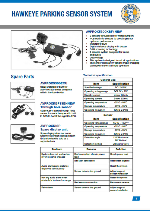 Amber Valley Ultrasonic Parking Sensor Kits