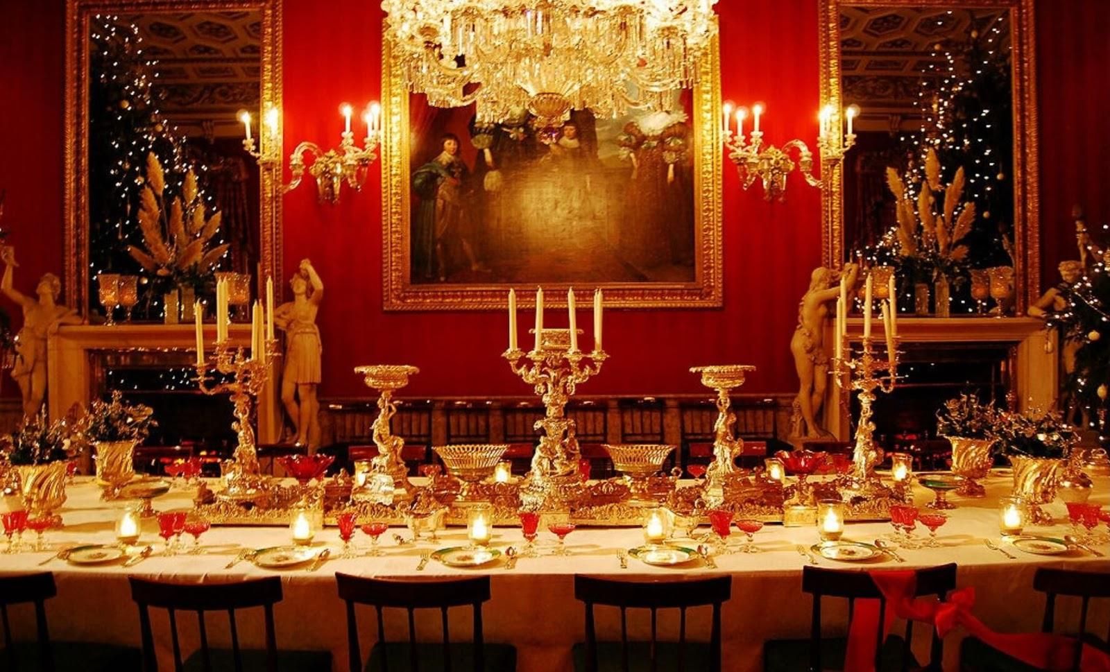 Picture of a dinning table decorated for Christmas at Chatsworth