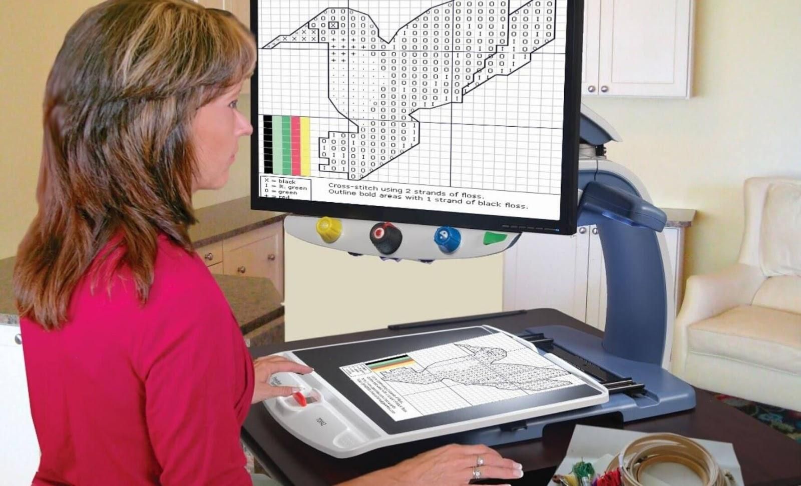 Woman using assistive technology to assist her with reducing the impact of dyslexia