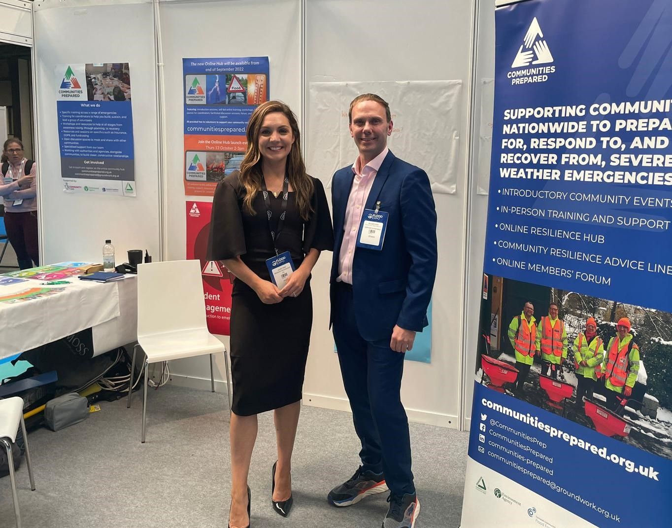 Image One: Richard Hood, Senior Project Officer for Communities Prepared, flood specialist and part of the planning committee for the Community Flood Zone, at last year’s Expo with Laura Tobin, a trusted and well-known voice on climate change.