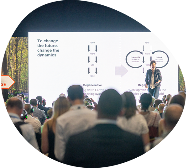 Kate Rayworth addressing Reset Connect London crowd at main stage opening keynote