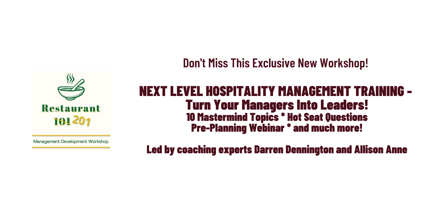 NEW! Restaurant Management 201 Workshop