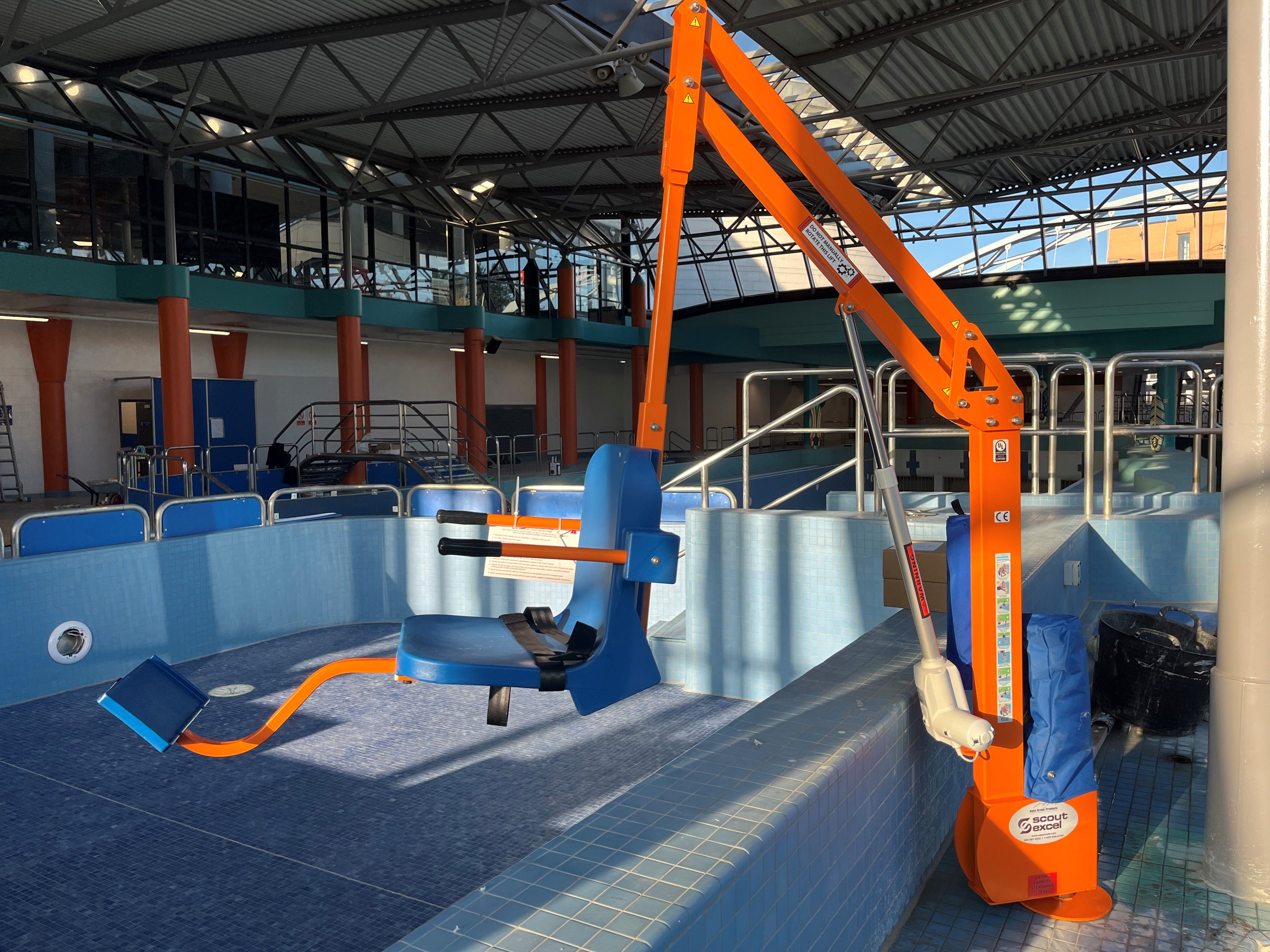Scout Excel pool lift installed by SUNTRAP SYSTEMS at newly refurbished Ponds Forge swimming complex