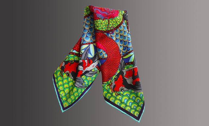 Koi and Serpent Silk Scarf 45cm