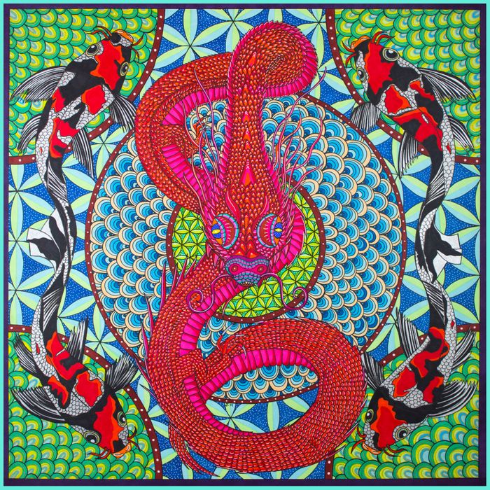 Koi and Serpent Silk Scarf 45cm