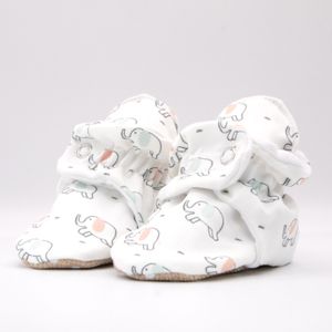 Organic Cotton Baby Booties That Stay On with Non-Slip Soles | Snugabugz | White Elephant Print