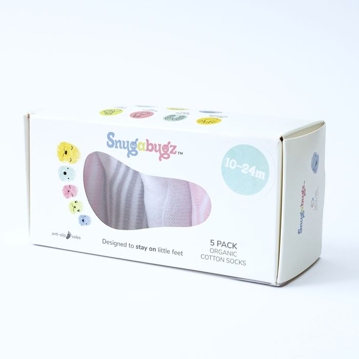 Snugabugz | Pink Baby Socks That Stay On With Non-Slip Soles - 5 Pack Gift Box