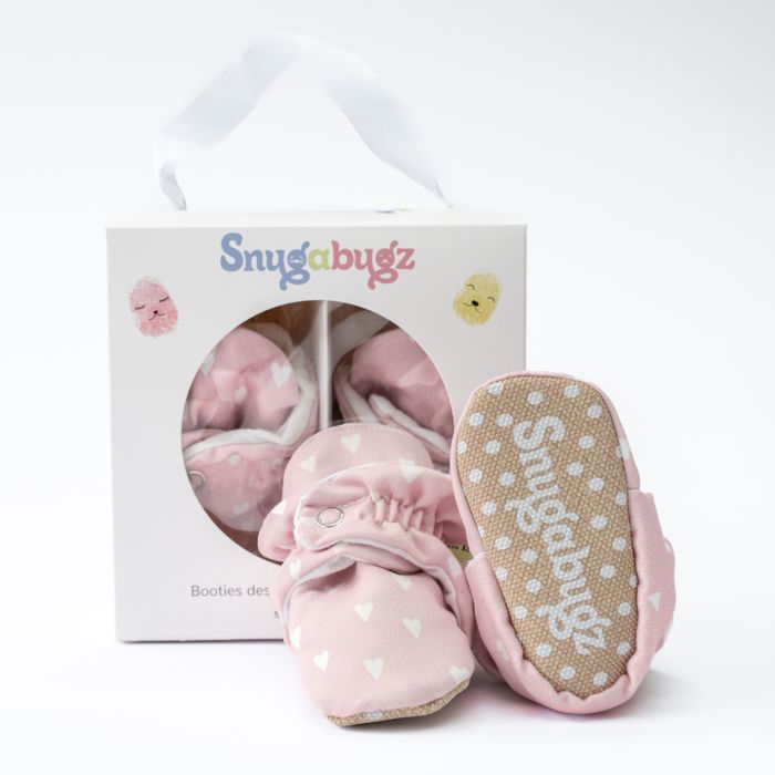 Pink - Organic Cotton Baby Booties That Stay-On With Non-Slip Soles | Snugabugz