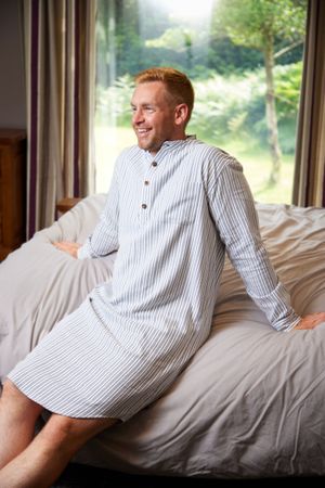 Flannel Nightshirt - Blue/Ivory Stripe (LV2)