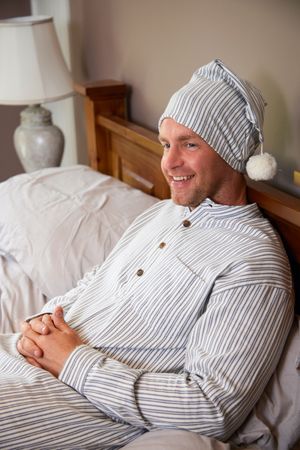 Flannel Nightcap - Blue Ivory Stripe (LV2)