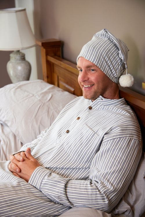 Flannel Nightcap - Blue Ivory Stripe (LV2)