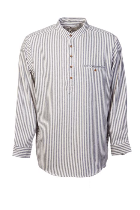 Flannel Grandfather Shirt - Dark Blue and Cream Stripe (LVC)