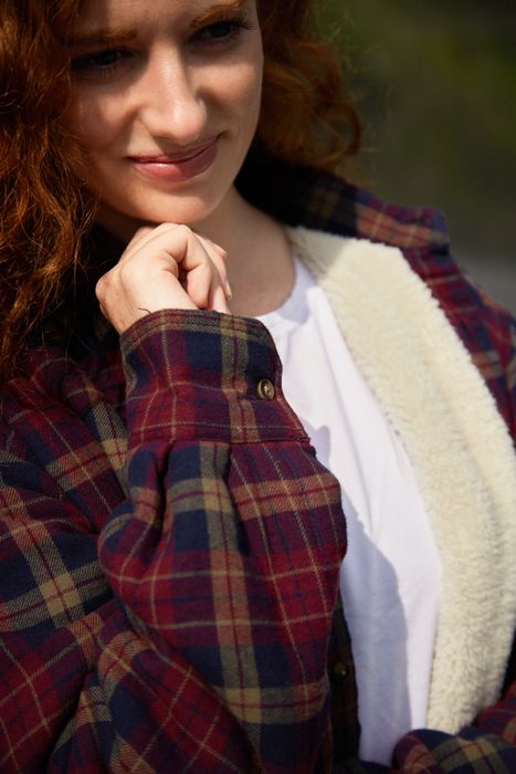 Fleece-Lined Flannel Shirt - Maroon Navy Check (LV10)