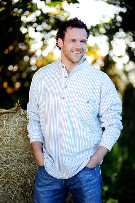 Flannel Grandfather Shirt - Blue and Ivory Stripe (LV2)