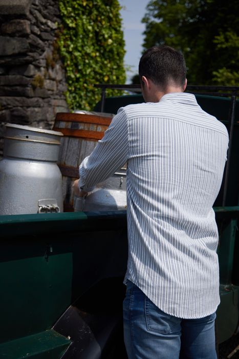 Flannel Grandfather Shirt - Blue and Ivory Stripe (LV2)