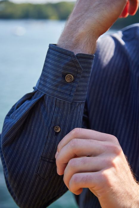 Comfort Cotton Grandfather Shirt - Navy and White Stripe (FL18)