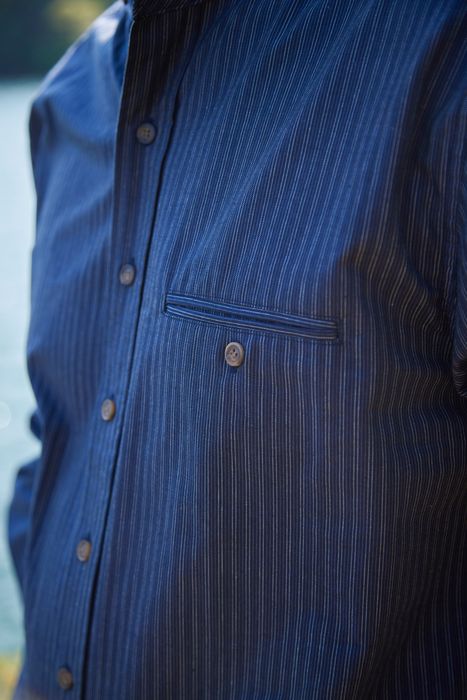 Comfort Cotton Grandfather Shirt - Navy and White Stripe (FL18)