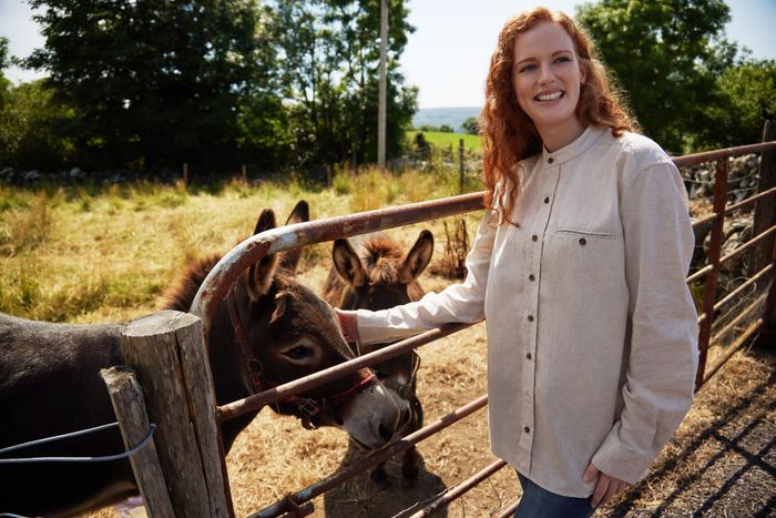 Irish Collarless Linen Grandad Shirt - Natural Beige (LN7)