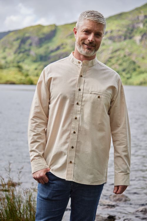 Irish Collarless Linen Grandad Shirt - Natural Beige (LN7)