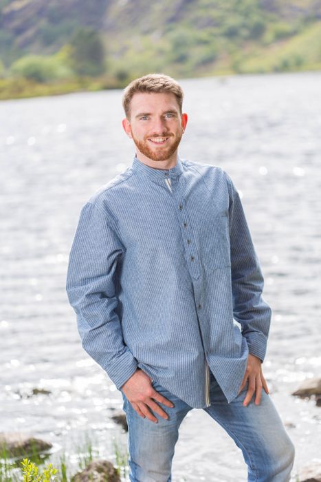 Vintage Cotton Grandfather Shirt - White Pin Stripe on Blue (VR25)