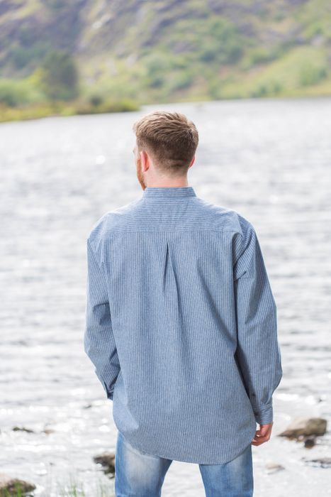 Vintage Cotton Grandfather Shirt - White Pin Stripe on Blue (VR25)