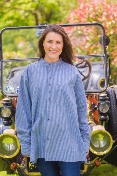 Vintage Cotton Grandfather Shirt - White Pin Stripe on Blue (VR25)