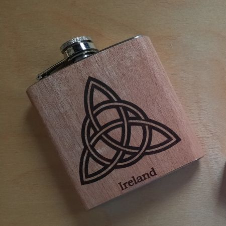 Irish Whiskey Hip Flask 6 oz. Oak wood Clad 