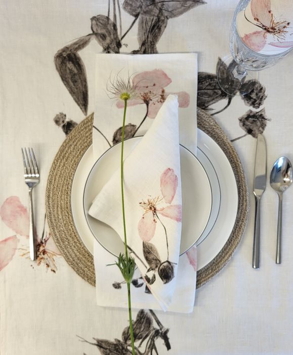 Pink Clematis Dinner Napkin Irish linen 40 x 40cm