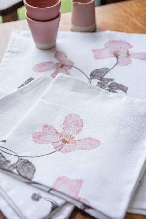 Pink Clematis Dinner Napkin Irish linen 40 x 40cm