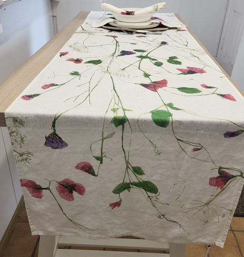Wild Sweet Pea Table Runner Irish linen 2m x 50cm