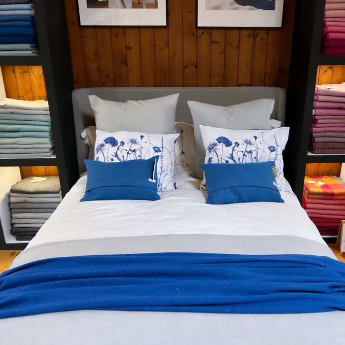 Blue Structural Meadow Cushion Irish Linen 60 x 50cm