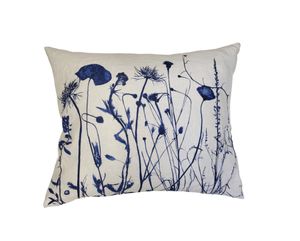 Blue Structural Meadow Cushion Irish Linen 60 x 50cm