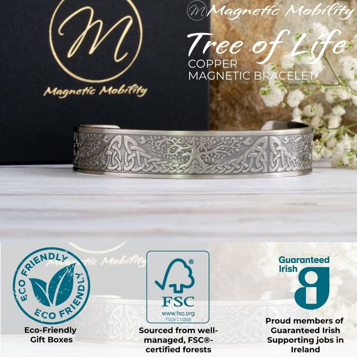 Tree of Life Copper Magnetic Bracelet: Silver Plated