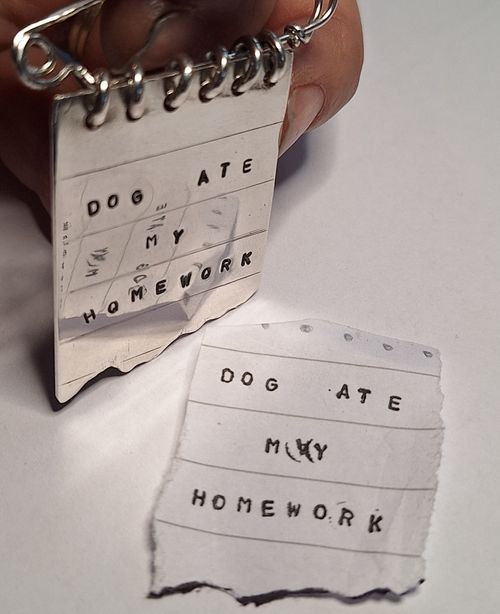 Handmade Solid Sterling Silver 'Dog Ate My Homework' Brooch - Limited Edition