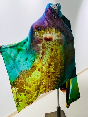 Silk Satin Scarf-Peacock Plume