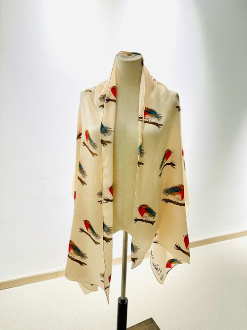 Silk Satin Scarf-Robin Cream
