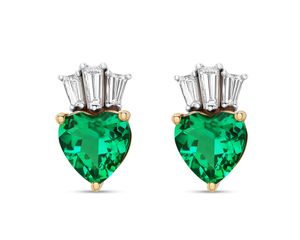 14kt Gold Lab emerald and Diamond Claddagh Stud Earrings