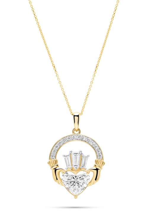 14kt Gold Lab Diamond Claddagh Necklace