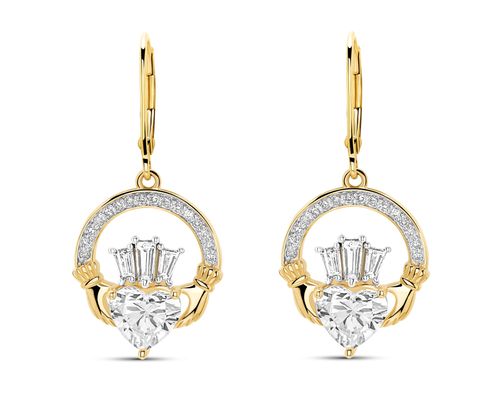 14kt Gold Lab Diamond Claddagh Earrings