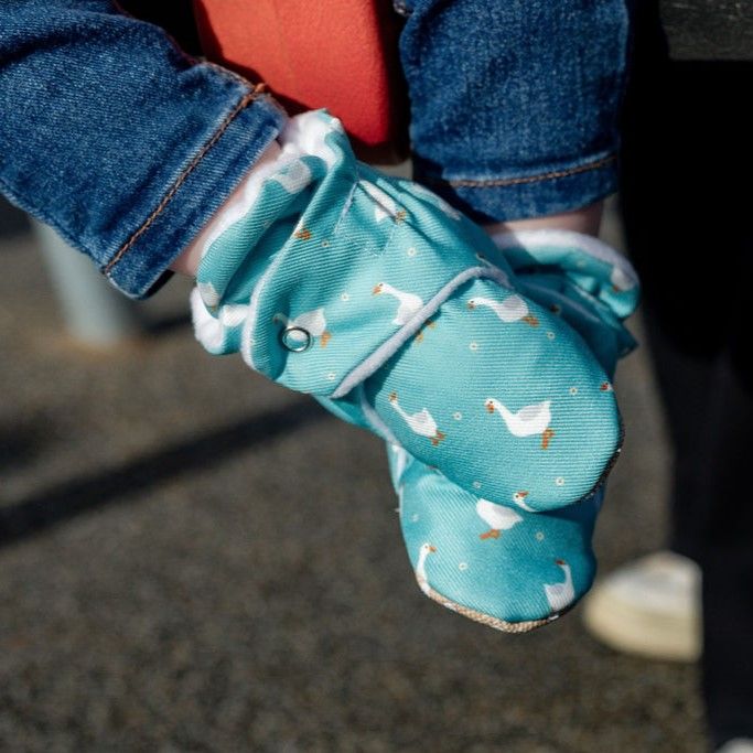 Teal Goose Print- Water Resistant Stay On Baby Booties With Non-Slip Soles | Snugabugz