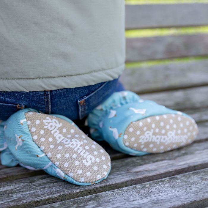 Teal Goose Print- Water Resistant Stay On Baby Booties With Non-Slip Soles | Snugabugz